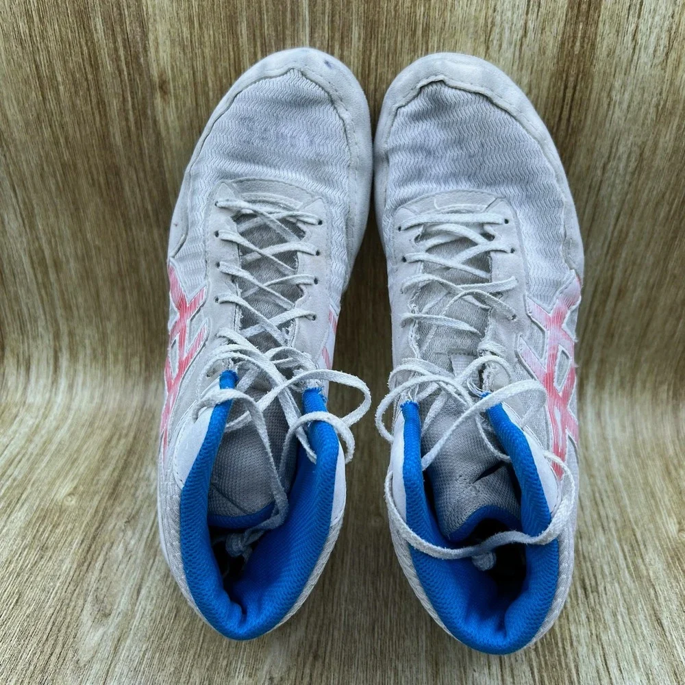 ASICS Matcontrol 2 Wrestling Shoes Men's 10.5 Grey Blue Red High Top 1081A029